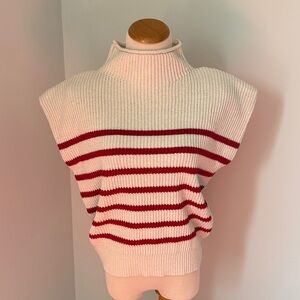 Le Lis Cream Sweater with Red Stripes Turtleneck Sleeveless